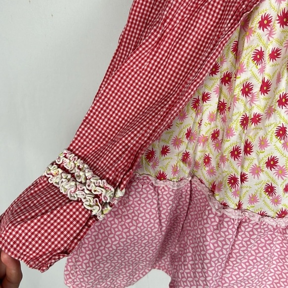 Lydia Jane Red Gingham Floral Patchwork Off the Shoulder Apron Dress -Size 5 - Picture 2 of 6